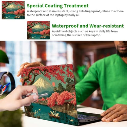 Laptop Skin Sticker Decal, Universal Protective Cover Fit 12 13 14 15.6 Inch Notebook, Reusable Water-Resistant Vinyl Decal w/ 2 Wrist Pads for Business Travel, Flowering Cherry Blossoms - color: Flowering Cherry Blossoms