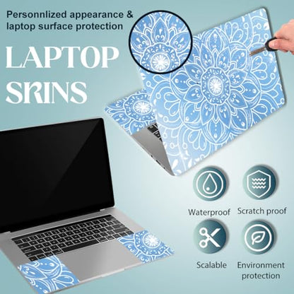 SUPERDANT Laptop Skin Sticker Mandala Laptop Decals Personalized Universal Notebook Computer Wrap Vinyl Skin Stickers Cover Art Decal Removable 12-15.6 Inch Waterproof Scratch-Resistant Gifts Blue