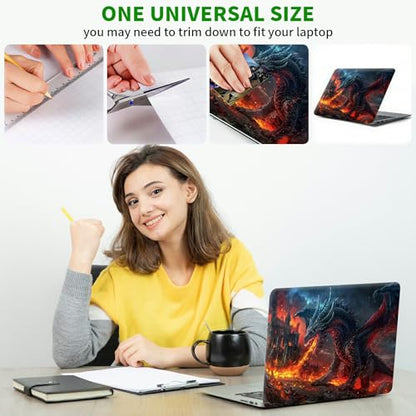 Laptop Skin Sticker Decal, Universal Protective Cover Fit 12 13 14 15.6 Inch Notebook, Reusable Water-Resistant Vinyl Decal w/ 2 Wrist Pads for Business Travel Office, Flaming Gray Dragon - color: Flaming Gray Dragon