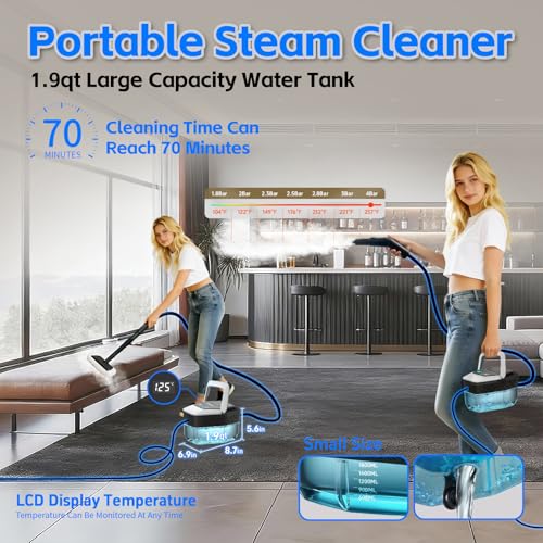 Steam Cleaner for Home(True High Temperature257℉),3-Levels Adjustable Hand held Steamer for Cleaning,1.9 Quart Steam Cleaner for Car,2500W Handheld Steam Cleaner Grease,Dirt,Tile Furniture