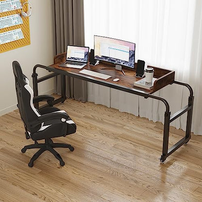 TigerDad Overbed Table with Wheels, Modern Style, Brown, 55.1-82.7x25.6x18.1 inches, 350lbs Weight Capacity - color: Brown