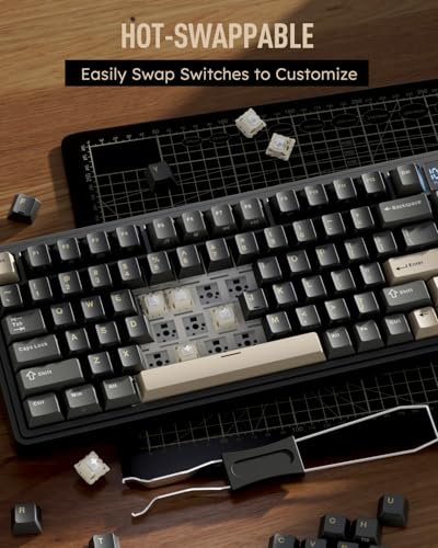 RK ROYAL KLUDGE M100 Mechanical Keyboard w/Screen & Dual Knobs, 96% Tri-Mode Gasket Mount Wireless Gaming Keyboard with Number Pad, Hot Swappable Cream Switch, Black - color: Black