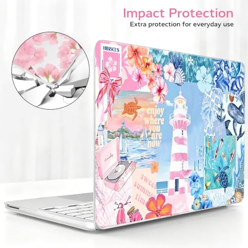 for MacBook Neo 13 inch Case 2026 Release A3404, Ocean Collage | Matte Hard Shell with Coastal-Inspired Collage, Scratch Resistant Protection, Precision Fit, and Lightweight Portability - color: Blue Pink Collage