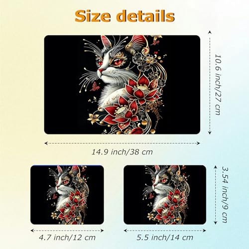 Universal Laptop Skin Sticker with 2 Wrist Pad Decals, 3-Piece Removable Vinyl Laptop Cover, Red Flower Cat Waterproof Anti-Scratch, Easy-Trim Fit for 13.3" 14" 15.6" Laptops - color: Red Flower Cat