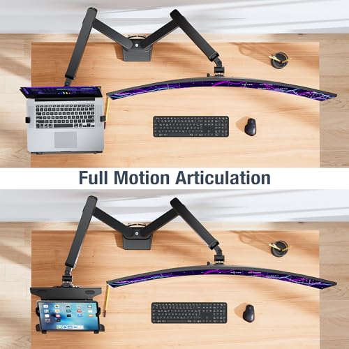 AVLT Laptop & Monitor Arm Desk Mount for 17-38" Screens - Black | Supports flat/curved/ultrawide screens up to 26.4 lbs. Smooth mechanical spring, 15.6" laptop tray and clean cable routing - size: Laptop & 38 Inch Monitor Arm