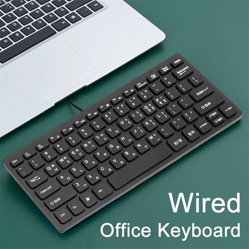 Wired Korean Keyboard 78 Keys | Ultra Thin USB Plug and Play Design, Spill Resistants & Ergonomic for PC Laptop, Portable Compact Layout for Home and Office