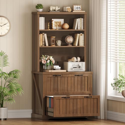 SEDETA Farmhouse File Cabinet with 2 Drawers, Filing Cabinet for Home Office with Storage Shelves, Tall Office File Cabinets for Letter/Legal/A4 Size, Lateral File Cabinets with Printer Stand, Brown - color: Brown, size: 2 Drawers