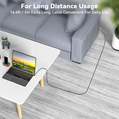 USB C 3.2 240W Extension Curved Cable 5M 16.5FT Charging Data | 20Gbps Gen-2 High Speed Data Transfer,,4K Video Ultra HD,Fast Charge,nylon-braided,Compatible with Thunderbolt 3/4 Computers - size: 5 m, style: USB 3.2 90° Elbow