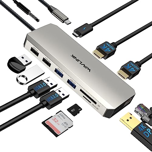 WAVLINK USB C Laptop Docking Station Triple Dual Monitor for Dell/Lenovo/HP | USB-C Hub Multiport Adapter Dongle Dock, 2 HDMI, DisplayPort, Ethernet, 85W Power Delivery, SD Card Reader, Audio