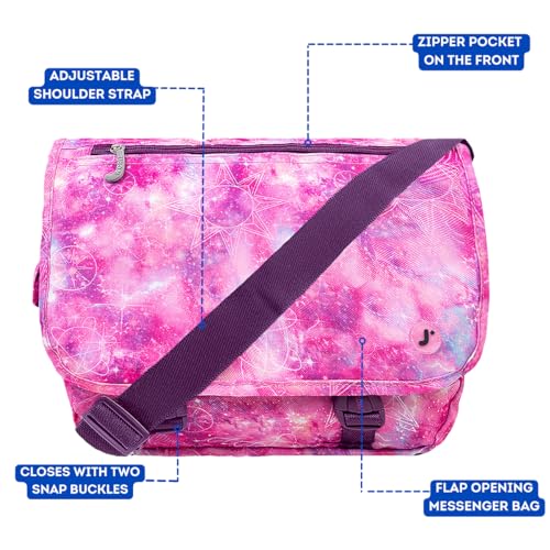 J World New York Terry Messenger Bag for Women Girls School Kids - color: Purple Galaxy