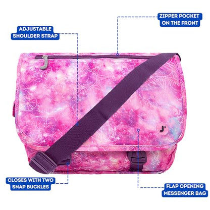 J World New York Terry Messenger Bag for Women Girls School Kids - color: Purple Galaxy