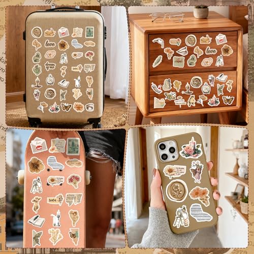 Vintage Aesthetic Stickers for Adults - 50 Pcs Retro Waterproof Scrapbook Stickers, Flower Butterfly Vinyl Water Bottle Decals for Daily Planner Journaling Laptop - style: Vintage