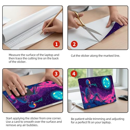 Universal Laptop Skin Sticker Decal, 12"-15.6" Aesthetic Vinyl Wrap, Neon Skeleton Glowing Moon Waterproof Notebook Cover Art Protector for MacBook HP Dell Lenovo, Fits 13" 14" 15" 15.6" - color: Neon Skeleton Glowing Moon