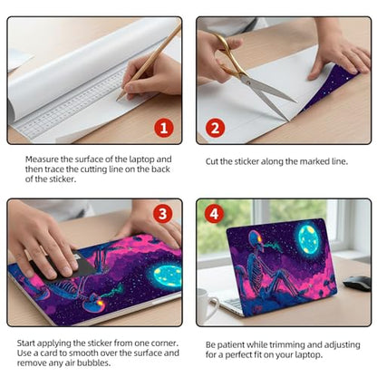 Universal Laptop Skin Sticker Decal, 12"-15.6" Aesthetic Vinyl Wrap, Neon Skeleton Glowing Moon Waterproof Notebook Cover Art Protector for MacBook HP Dell Lenovo, Fits 13" 14" 15" 15.6" - color: Neon Skeleton Glowing Moon
