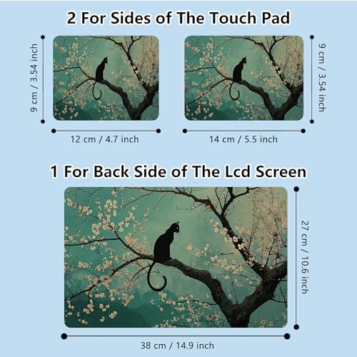 Universal Laptop Skin Sticker with 2 Wrist Pad Skins, Waterproof Scratch Resistant Vinyl Laptop Cover Decal, Cut to Fit for 11–15.6 Inch MacBook HP Dell Lenovo, Black Cat Plum Blossom - color: Black Cat Plum Blossom