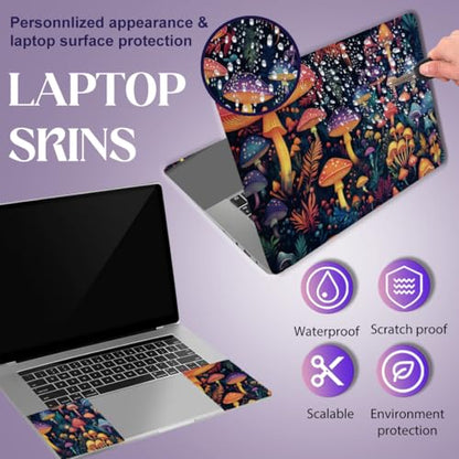 SUPERDANT Laptop Skin Sticker Mushrooms Laptop Decals Personalized Universal Notebook Computer Wrap Vinyl Skin Stickers Cover Art Decal Removable 12-15.6 Inch Waterproof Scratch-Resistant Gifts