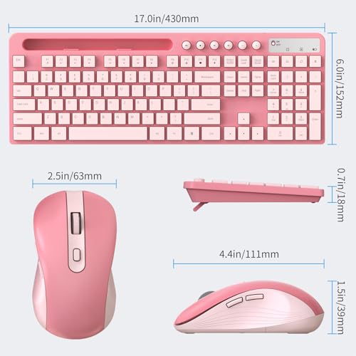 Wireless Keyboard and Mouse Combo, MARVO 2.4G Ergonomic Wireless Computer Keyboard with Phone Tablet Holder, Silent Mouse with 6 Button, Compatible with MacBook, Windows (Sakura Pink) - color: Sakura Pink