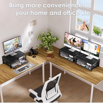 OPNICE Computer Monitor Stand Riser, Desk Organizer with Drawer, Printer & Laptop Stand, Office Desk Accessories & Workspace Desktop Organizers Storage for Office Supplies(Black)