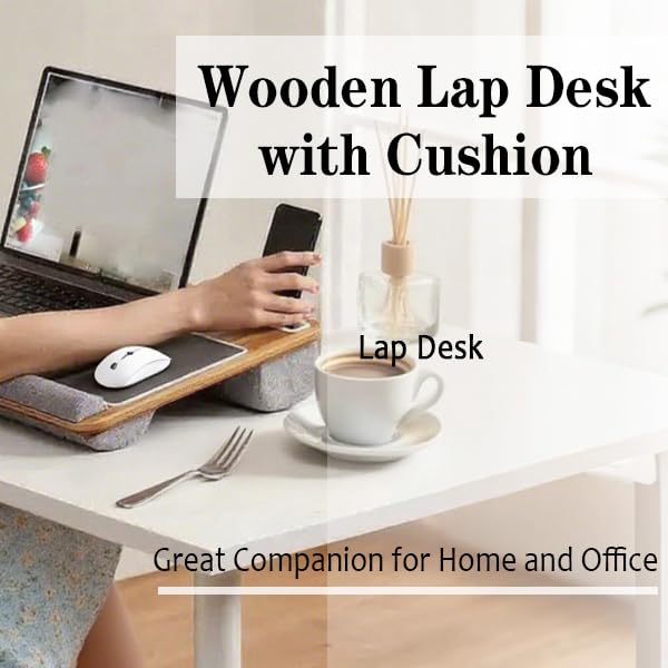 Wooden Lap Desk with Cushion,Work from Home Solution, Lightweight, Fits up to 17 inches Laptop,Lightweight Stand with Soft Wrist Pad,Laptop Pad for Couch