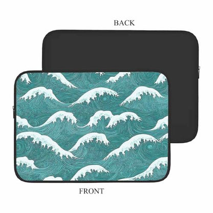 Laptop Sleeve Bag 15.4 15.6 Inch,Sea Wave Japanese Style Water Green Protective Polyester Computer Cases Laptop Cover Briefcase Bag Tablet Travel Cover - color: LPS-023