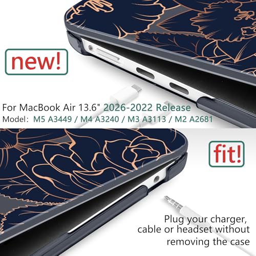 TWOLSKOO for MacBook Air 13 inch Case M5 2026 M4 2025 M3 M2 2024-2022 A3449 A3240 A3113 A2681, Plastic Hard Shell & Keyboard Cover & Screen Film for MacBook Air 13.6 inch Case, Elegant Roses - color: Elegant Roses X822