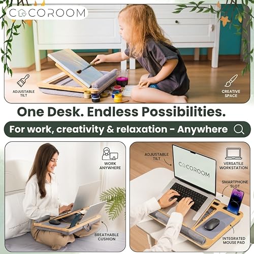 Lap Desk for Laptop – Bed Desk Tray Table with Cushion, 5 Angles, Phone & Tablet Holder, Mouse Pad & Ventilation – Laptop Stand, Lap Table, Couch Desk for 15”-17” Laptops (Gray) - color: Gray