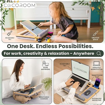 Lap Desk for Laptop – Bed Desk Tray Table with Cushion, 5 Angles, Phone & Tablet Holder, Mouse Pad & Ventilation – Laptop Stand, Lap Table, Couch Desk for 15”-17” Laptops (Gray) - color: Gray