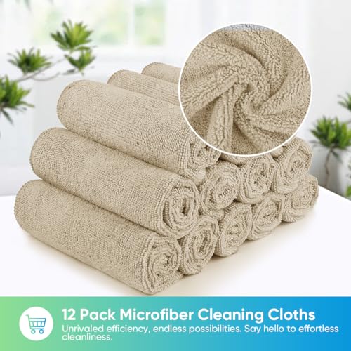 HOMEXCEL Brown Microfiber Cleaning Cloth, 12 Pack Premium Microfiber Towels for Cars, Lint Free, Scratch-Free, Highly Absorbent, Reusable Cleaning Rags for Car, Household, Kitchen, Window, 11.5"X11.5" - color: Brown