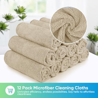HOMEXCEL Brown Microfiber Cleaning Cloth, 12 Pack Premium Microfiber Towels for Cars, Lint Free, Scratch-Free, Highly Absorbent, Reusable Cleaning Rags for Car, Household, Kitchen, Window, 11.5"X11.5" - color: Brown
