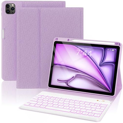 Keyboard Case for iPad Air 5th/4th Pro 11 inch, 7-Color Backlit Detachable Wireless Keyboard Case with Pencil Holder, Stand Folio Cover for Gen 2020/2022, Pro 4th/3rd/2nd/1st Gen, Purple… - color: Purple