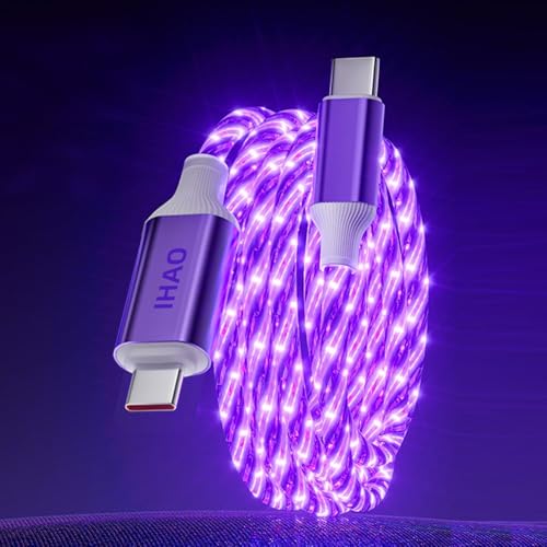 IHAO USB C to C Charger Cable PD Fast Charge and High Speed Sync Visible Starry LED Current Flowing Compatible with All USBC Device-Starry Purple C to C 39Inches - color: Starry Purple C to C