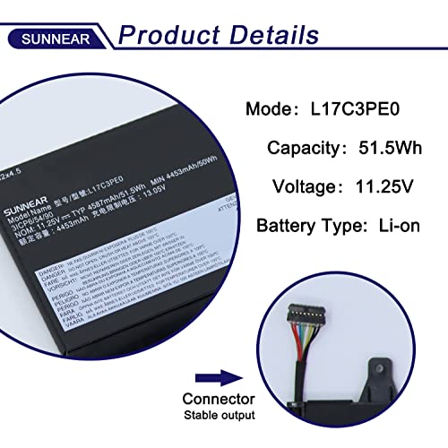 L17C3PE0 L17L3PE0 Laptop Battery for Lenovo Yoga 730-15IWL 730-15IKB | 11.25V 51.5Wh; Battery Replacement for Lenovo Yoga 730-151wl 730-151KB 81CU 81JS; 5B10Q39196 5B10W67214 5B10Q39197 5B10W67390 - size: 13.46*5.59*1.26 inches L17C3PE0