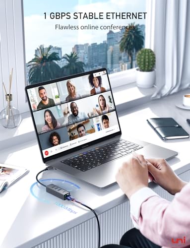 uni USB-C to Ethernet Adapter, USB C HUB Ethernet 1Gbps with USB 3.0 4IN1 | [Thunderbolt 4/3 Compatible], USB C to Network Adapter, for MacBook Pro/Air, iPad Pro, Surface Laptop, Chromebook, etc - color: Grey