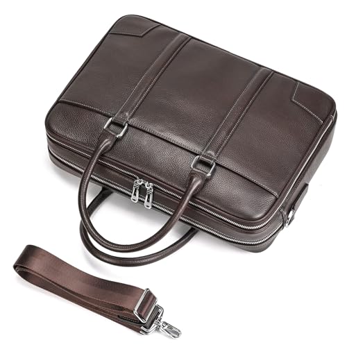 Leather Laptop Bag for Men Briefcase Fits 15.6 Inch Notebook Portable Shoulder Messenger Crossbody Bag for Travel Office - color: 824-coffee