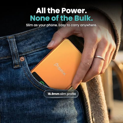 BMX 10K Semi-Solid Power Bank, 10000mAh (Orange) | Semi-Solid State safety; 10,000mAh MagSafe-compatible Qi2 15W for iPhone 17/16/15/14/13/12; 30W dual USB-C; full-color LCD