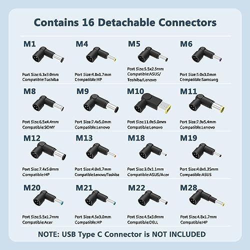 90W Universal AC Adapter Laptop Charger Compatible with HP Dell Acer Asus Toshiba IBM Sony Fujitsu Gateway Notebook Ultrabook Chromebook Power Supply Cord with 16 Connectors