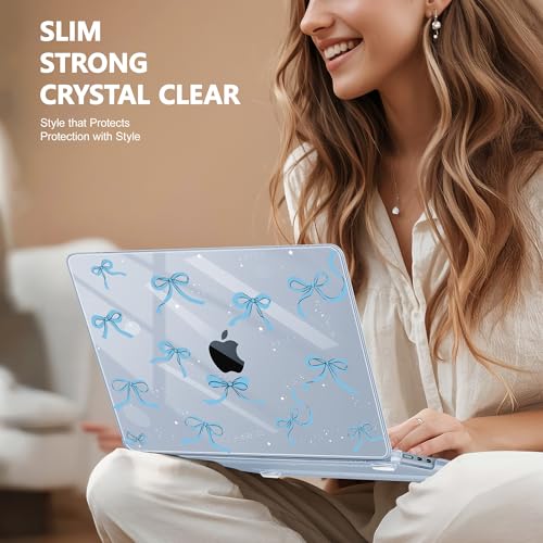 May Chen for MacBook Air 15 inch Case M5 M4 M3 M2 2026 2024-2023, Model A3448 A3241 A3114 A2941, Closes Seamlessly Hard Shell Laptop Cover with Keyboard Cover, Blue Bows P720 - color: Blue Bows P720