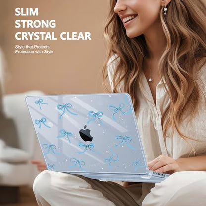 May Chen for MacBook Air 15 inch Case M5 M4 M3 M2 2026 2024-2023, Model A3448 A3241 A3114 A2941, Closes Seamlessly Hard Shell Laptop Cover with Keyboard Cover, Blue Bows P720 - color: Blue Bows P720