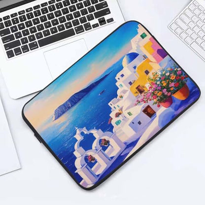 Laptop Sleeve Bag 15.4 15.6 Inch,Greece Island Painting Aegean Sea Coast Ocean Protective Polyester Computer Cases Laptop Cover Briefcase Bag Tablet Travel Cover - color: LPS-021