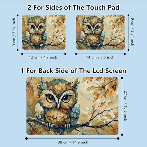 Universal Laptop Skin Sticker with 2 Wrist Pad Skins, Waterproof Scratch Resistant Vinyl Laptop Cover Decal, Cut to Fit for 11–15.6 Inch MacBook HP Dell Lenovo, Art Owl - color: Art Owl