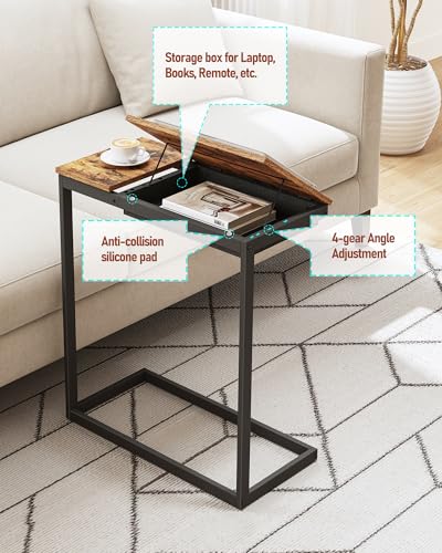 TUTOTAK Large C Shaped End Table, Side Table, Couch Computer Table C Table | Tilting Laptop Stand with Storage, Computer Couch table for Living Room, Bedroom, Brown TB01BB089 - color: Brown, style: Modern
