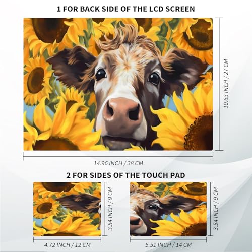 Universal Laptop Skin, DIY Cut-to-Fit Vinyl Cover Compatible with HP, Dell, Lenovo, Mac (13.3" to 15.6"), Anti-Scratch, No Residue & Bubble-Free Protective Decal Sticker, Cute Cow Sunflower - color: Cute Cow Sunflower
