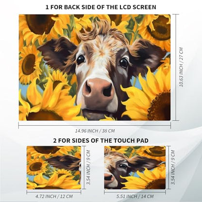 Universal Laptop Skin, DIY Cut-to-Fit Vinyl Cover Compatible with HP, Dell, Lenovo, Mac (13.3" to 15.6"), Anti-Scratch, No Residue & Bubble-Free Protective Decal Sticker, Cute Cow Sunflower - color: Cute Cow Sunflower