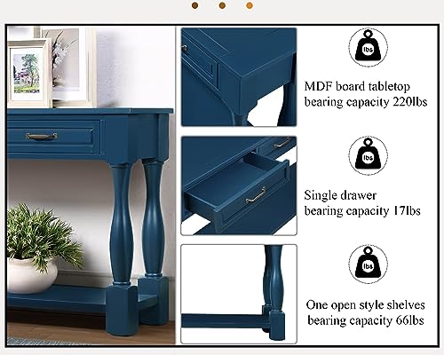 63.4"Solid Wood Console Table with Drawers,Sofa Table,Entryway Table | Navy Blue Console Table with 3 Drawers and Bottom Shelf;Solid Wood Narrow Sofa Table for Hallway,Foyer,Easy Assembled - color: Blue
