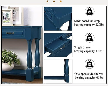 63.4"Solid Wood Console Table with Drawers,Sofa Table,Entryway Table | Navy Blue Console Table with 3 Drawers and Bottom Shelf;Solid Wood Narrow Sofa Table for Hallway,Foyer,Easy Assembled - color: Blue