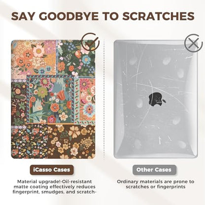 iCasso for MacBook Air 13 inch Case 2020 2019 2018 Release A2337 M1 A2179 A1932, Flower Hard Shell Protective Case for MacBook Air 13.3 inch + Keyboard Cover + Screen Film, Brown Flower - color: Brown Patchwork