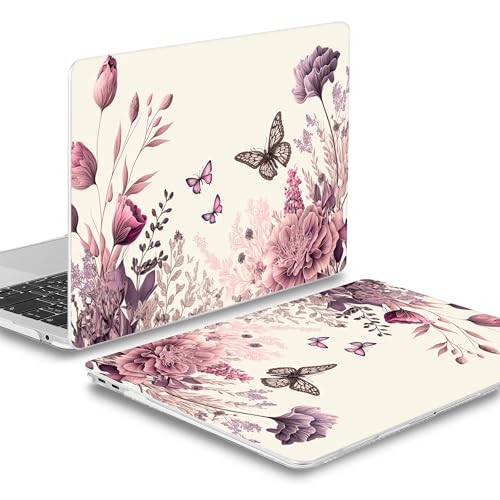 Mektron Case for MacBook Air 13 inch M1 A2337 A2179 A1932,Hard Cover 2018-2021 Air 13-inch with Touch bar, Exclusively Designed Protective Shell with Screen Protector, Butterfly Flower C074 - color: Butterfly Flower C074