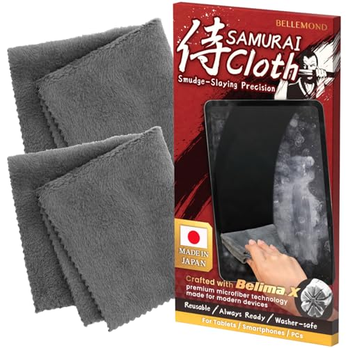 BELLEMOND 「Samurai Cloth」 Japanese Microfiber Cleaning Cloth, Large 2 Pack | Made in Japan, Washable and reusable, Lint-free cleaning, Ideal for monitors, TVs and car displays - size: 2 Set - Large: 13” × 13”