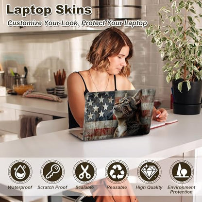 Universal Laptop Skin Sticker, 11-15.6 Inch Reusable Vinyl Laptop Skin Decal, Scratch Resistant Waterproof Cover, Easy to Trim & Apply, American Flag Cat - color: American Flag Cat
