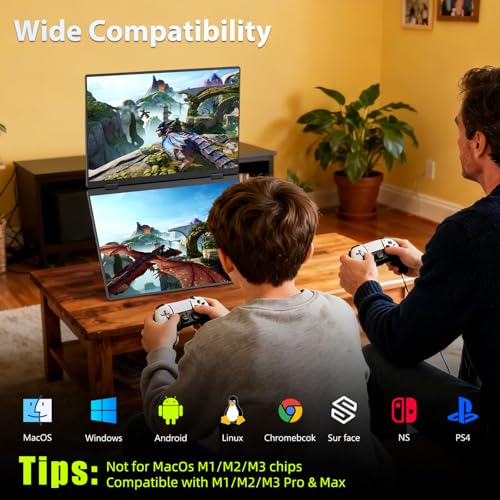 16" Foldable Laptop Screen Extender, Dual Portable Monitors. | 1200P, Plug & Play, All-Metal, Ultra Slim, Extend/Mirror/Splicing/Flip Mode, USB-C/HDMI, Low Blue Light, Speaker, for Win/Mac - size: 16" Foldable Monitor